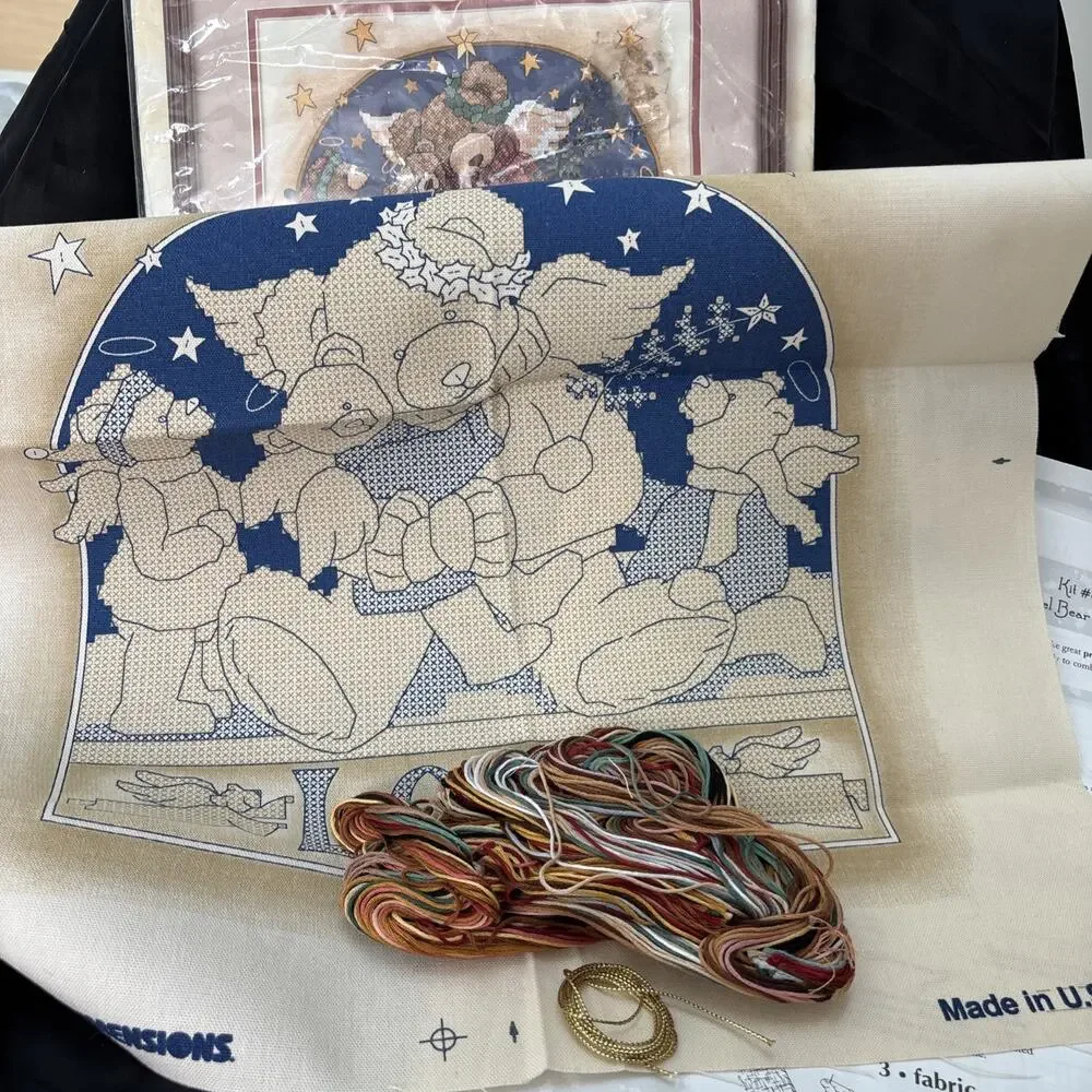 Angel Bear Love Stamped Cross Stitch Kit Dimensions Unworked 12x12 NEW Open Bag